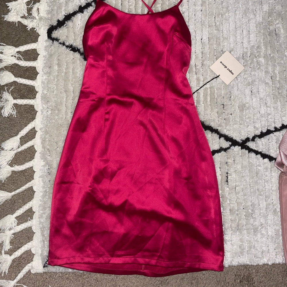 Superdown | Pink satin lace up back dress |